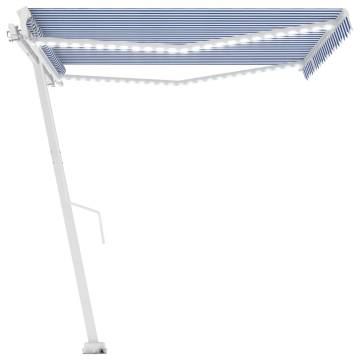 Blue & White Manual Retractable Awning with LED - 400x300 cm