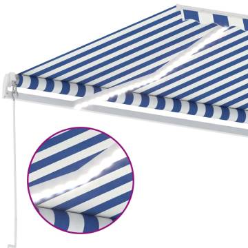 Blue & White Manual Retractable Awning with LED - 400x300 cm