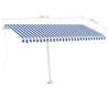 Blue & White Manual Retractable Awning with LED - 400x300 cm