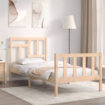 Solid Wood Bed Frame with Headboard - 90x200 cm | Hipo Market