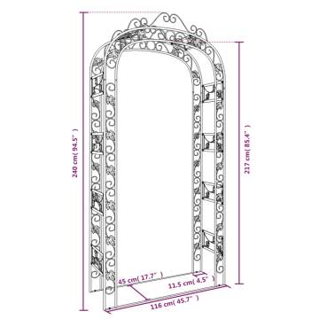 Garden Arch Black 116x45x240 cm Steel | Hipomarket UK