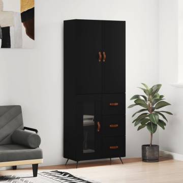 Elegant Highboard Black - 69.5x34x180 cm Engineered Wood | Hipo Market