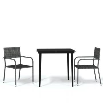 3 Piece Garden Dining Set - Stylish Grey Outdoor Furniture