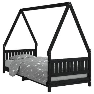 Kids Bed Frame Black 80x200 cm - Solid Pine Wood Design