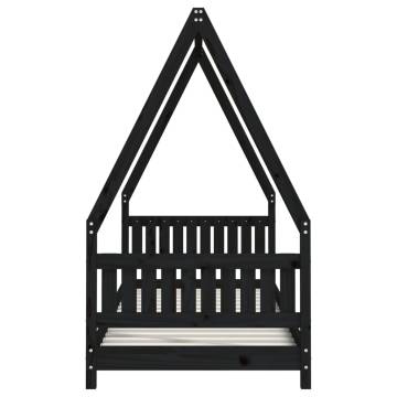 Kids Bed Frame Black 80x200 cm - Solid Pine Wood Design