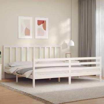 White Bed Frame with Headboard 200x200 cm | Solid Wood