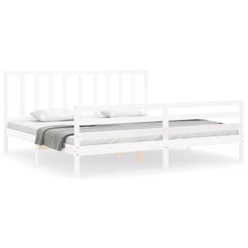 White Bed Frame with Headboard 200x200 cm | Solid Wood