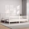 White Bed Frame with Headboard 200x200 cm | Solid Wood