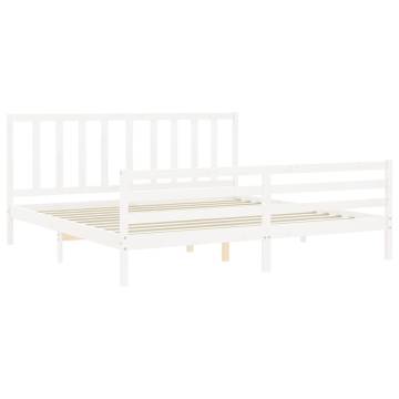 White Bed Frame with Headboard 200x200 cm | Solid Wood