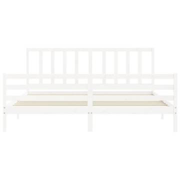 White Bed Frame with Headboard 200x200 cm | Solid Wood