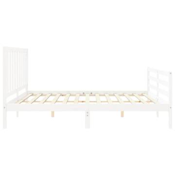 White Bed Frame with Headboard 200x200 cm | Solid Wood