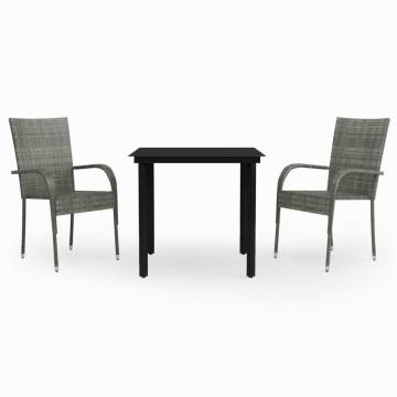 3 Piece Garden Dining Set Grey and Black | Hipo Market