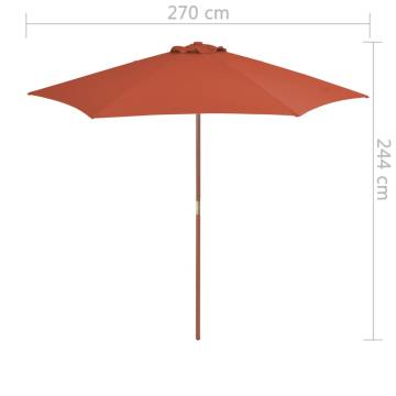 Outdoor Parasol with Wooden Pole 270 cm - Terracotta