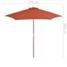 Outdoor Parasol with Wooden Pole 270 cm - Terracotta