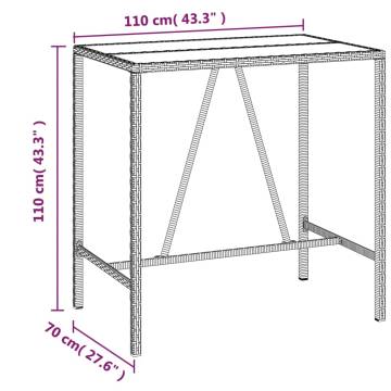 Stylish Black Bar Table with Glass Top - 110x70 cm