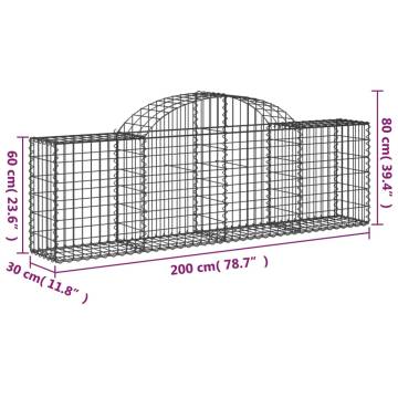 Arched Gabion Baskets - 4 pcs Galvanised Iron 200x30x60/80 cm