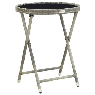 Grey Tea Table 60 cm - Stylish Poly Rattan & Glass Design