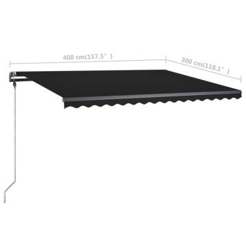 Manual Retractable Awning with LED - Anthracite 400x300 cm