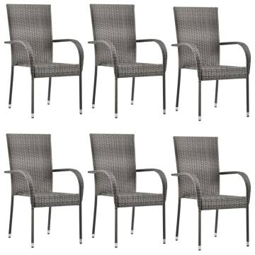 Stackable Outdoor Chairs 6 pcs Grey Poly Rattan | HipoMarket