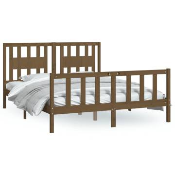 Honey Brown Solid Wood King Size Bed Frame with Headboard