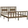 Honey Brown Solid Wood King Size Bed Frame with Headboard