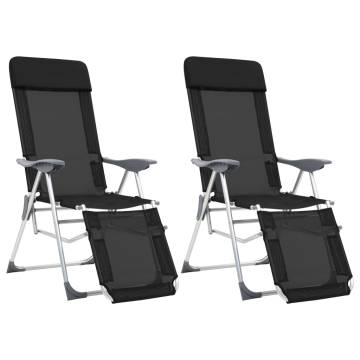 Folding Camping Chairs with Footrests - 2 pcs Black Textilene