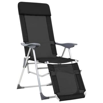 Folding Camping Chairs with Footrests - 2 pcs Black Textilene