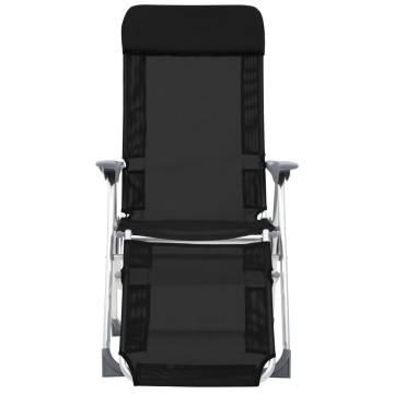 Folding Camping Chairs with Footrests - 2 pcs Black Textilene