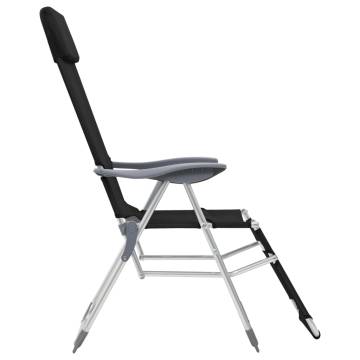 Folding Camping Chairs with Footrests - 2 pcs Black Textilene