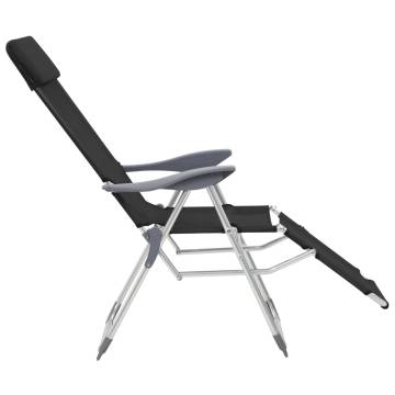 Folding Camping Chairs with Footrests - 2 pcs Black Textilene