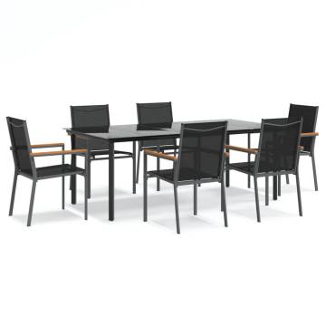 7 Piece Garden Dining Set - Black Textilene & Steel