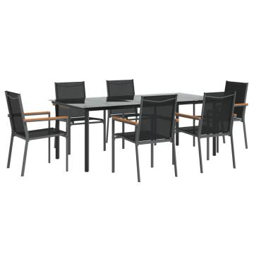 7 Piece Garden Dining Set - Black Textilene & Steel