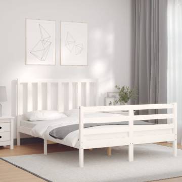 White Bed Frame with Headboard - Solid Pine Wood 140x190 cm