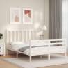 White Bed Frame with Headboard - Solid Pine Wood 140x190 cm