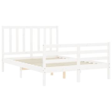 White Bed Frame with Headboard - Solid Pine Wood 140x190 cm