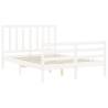 White Bed Frame with Headboard - Solid Pine Wood 140x190 cm