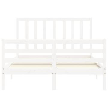 White Bed Frame with Headboard - Solid Pine Wood 140x190 cm