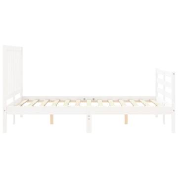 White Bed Frame with Headboard - Solid Pine Wood 140x190 cm