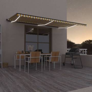 Manual Retractable Awning with LED - Yellow/White 600x350 cm