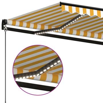 Manual Retractable Awning with LED - Yellow/White 600x350 cm