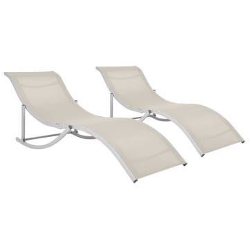 Folding Sun Loungers Set - 2 Pieces Cream Textilene