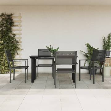 5 Piece Garden Dining Set - Black Steel & Textilene | Hipo Market