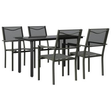 5 Piece Garden Dining Set - Black Steel & Textilene | Hipo Market