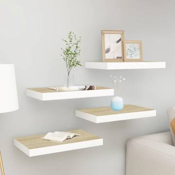 Floating Wall Shelves - Set of 4 Oak & White | HipoMarket UK