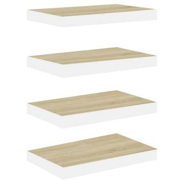 Floating Wall Shelves - Set of 4 Oak & White | HipoMarket UK