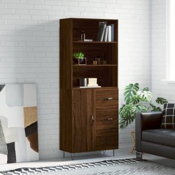 Stylish Highboard in Brown Oak - 69.5x34x180 cm