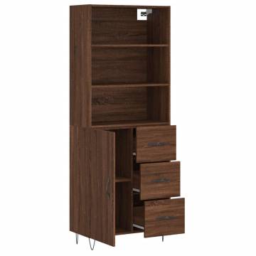 Stylish Highboard in Brown Oak - 69.5x34x180 cm