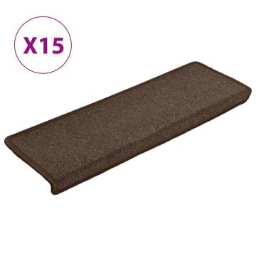 Carpet Stair Treads 15 pcs | Non-Slip Brown Mats