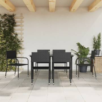 7 Piece Black Poly Rattan & Steel Garden Dining Set