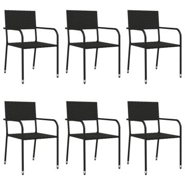 7 Piece Black Poly Rattan & Steel Garden Dining Set